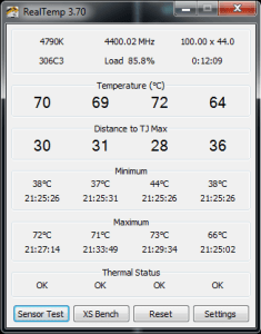 RealTemp 监控屏幕截图